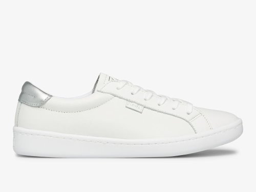 Keds Ace Lær Lær Sneakers Dame Hvite Sølv | NO-85160