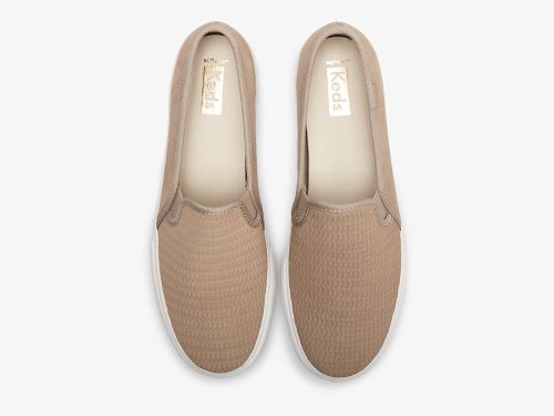 Keds Double Decker Emboss Semsket Skinn SlipOnSneakers Dame Khaki | NO-78270