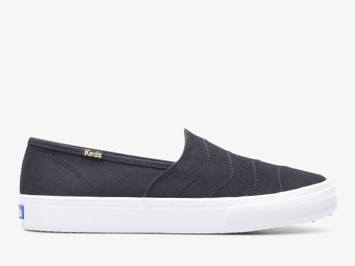 Keds Double Decker Wave Canvas SlipOnSneakers Dame Svarte | NO-72948