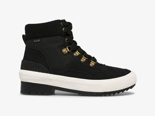 Keds Fielder Boot Semsket Skinn/Nylon & Velvet w/ Thinsulate™ Snøresko Dame Svarte | NO-02060