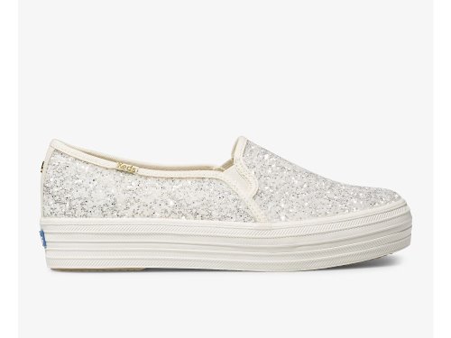 Keds Kate Spade New York Triple Decker Glitter Platform Sneakers Dame Pisket Krem | NO-75165