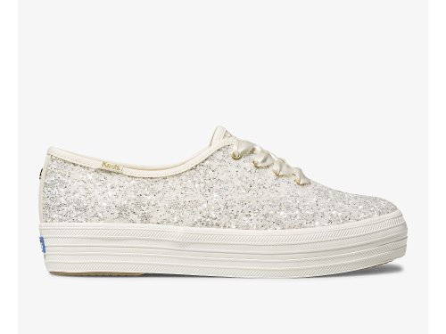 Keds Kate Spade New York Triple Glitter Snøresko Dame Pisket Krem | NO-28921