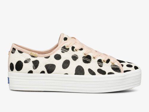 Keds Kate Spade New York Triple Kick Oversized Dot Calf Hair Snøresko Dame Hvite Rosa | NO-54512