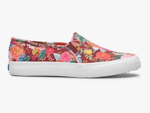 Keds Rifle Paper Co. Double Decker Garden Party SlipOnSneakers Dame Burgunder | NO-26685