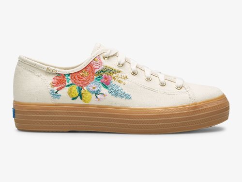 Keds Rifle Paper Co. Triple Kick Embossed Garden Party Snøresko Dame Hvite Multicolor | NO-41904