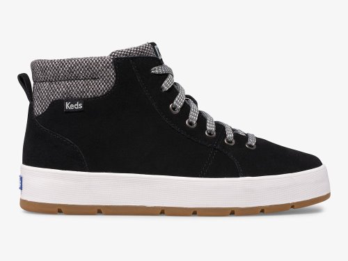 Keds Tahoe Boot Semsket Skinn Snøresko Dame Svarte | NO-18817