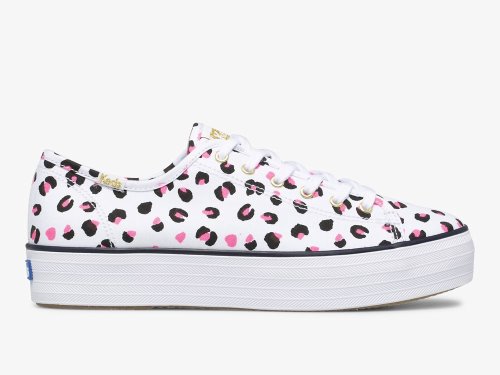 Keds Triple Kick Leopard Canvas Tennis Sko Dame Hvite Multicolor | NO-25295