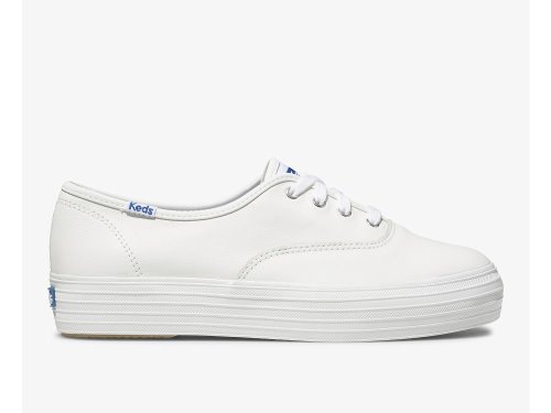 Keds Triple Lær Platform Sneakers Dame Hvite | NO-72665