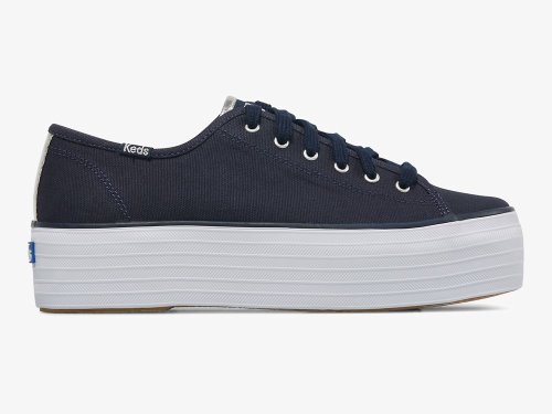 Keds Triple Up Canvas Platform Sneakers Dame Marineblå Sølv | NO-81850