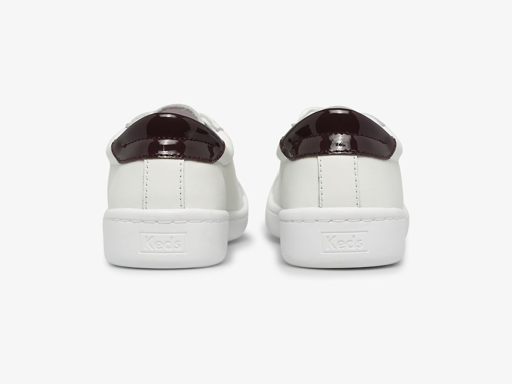 Keds Ace Lær Lær Sneakers Dame Hvite Burgunder | NO-40174