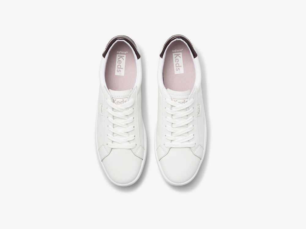 Keds Ace Lær Lær Sneakers Dame Hvite Burgunder | NO-40174