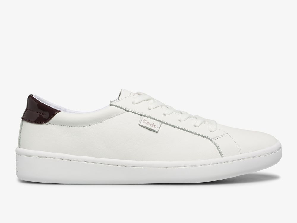 Keds Ace Lær Lær Sneakers Dame Hvite Burgunder | NO-40174