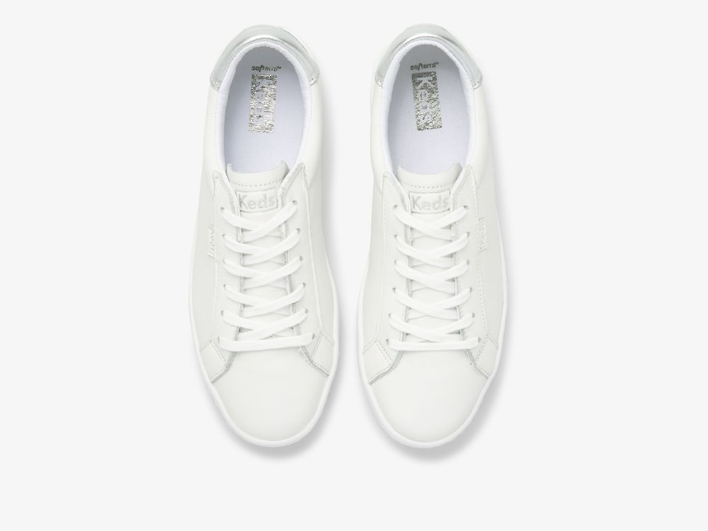 Keds Ace Lær Lær Sneakers Dame Hvite Sølv | NO-85160