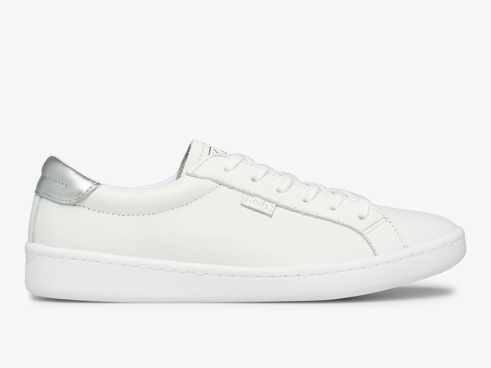 Keds Ace Lær Lær Sneakers Dame Hvite Sølv | NO-85160