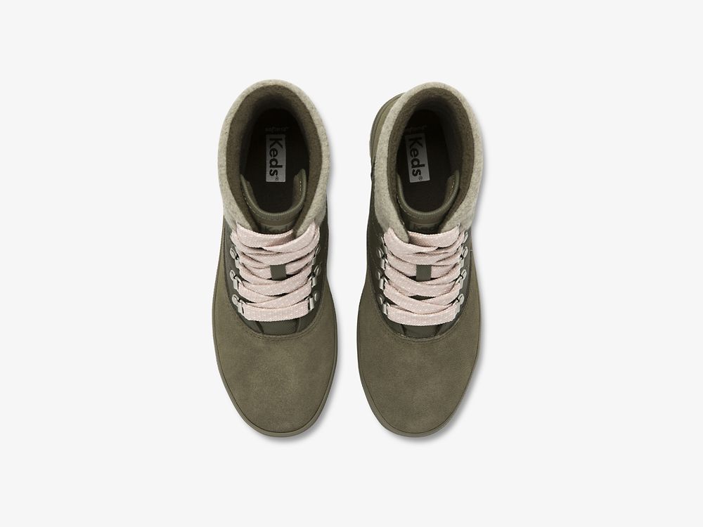 Keds Camp Boot Semsket Skinn & Splash Twill w/ Thinsulate™ Støvler Dame Olivengrønne | NO-09671