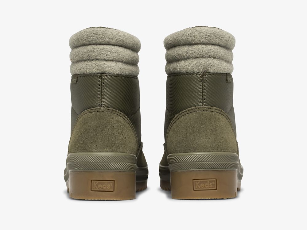 Keds Camp Boot Semsket Skinn & Splash Twill w/ Thinsulate™ Snøresko Dame Olivengrønne | NO-90731