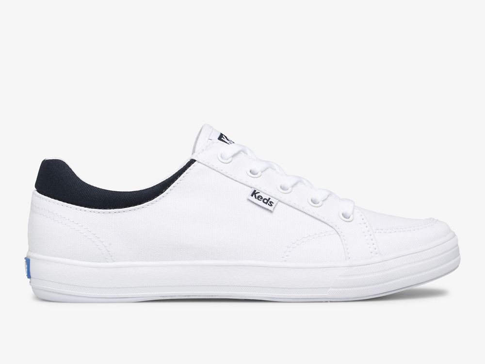 Keds Center II Canvas Snøresko Dame Hvite Marineblå | NO-75956