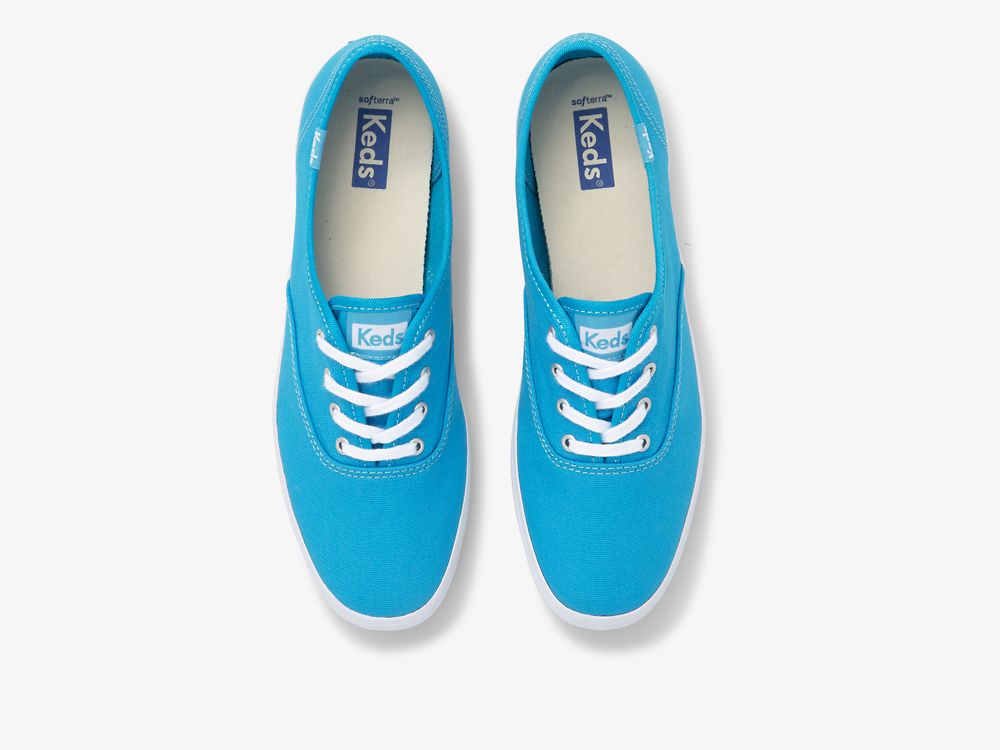 Keds Champion Canvas Neon Washable Snøresko Dame Blå | NO-87067