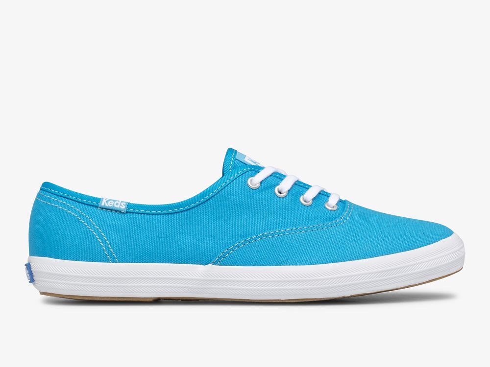 Keds Champion Canvas Neon Washable Snøresko Dame Blå | NO-87067