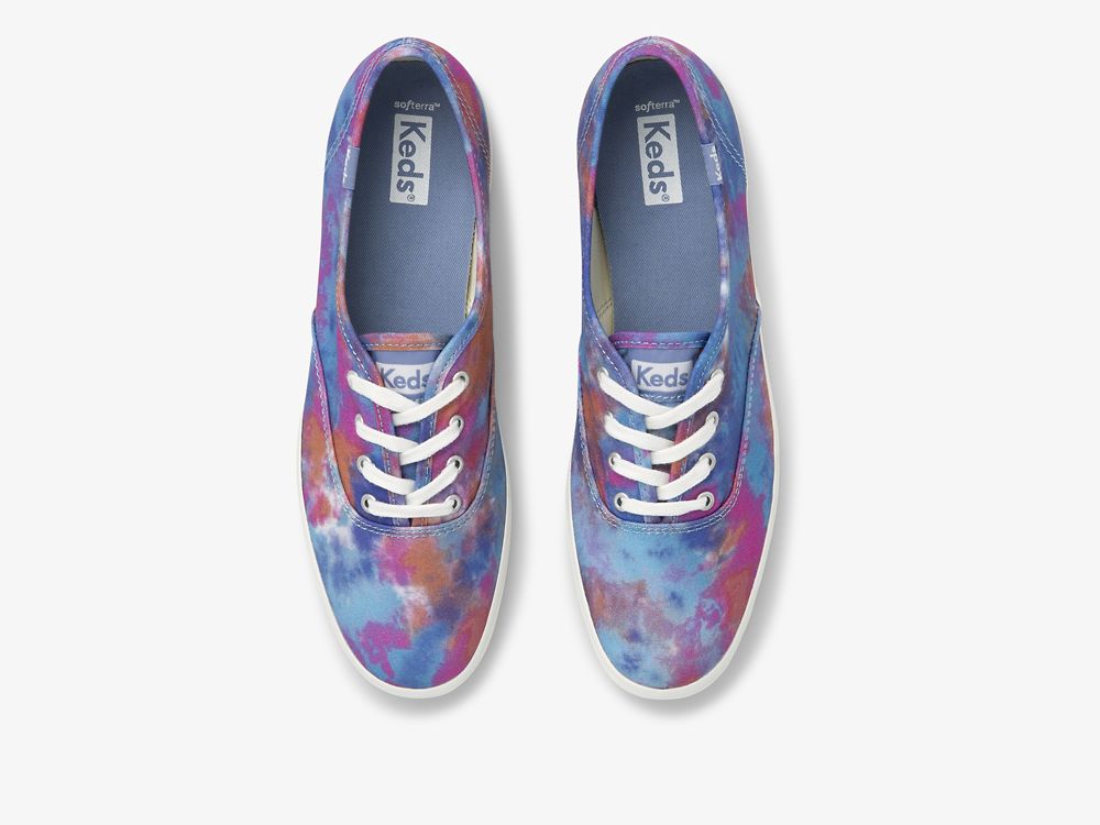 Keds Champion Canvas Tie Dye Snøresko Dame Blå Rosa | NO-15884