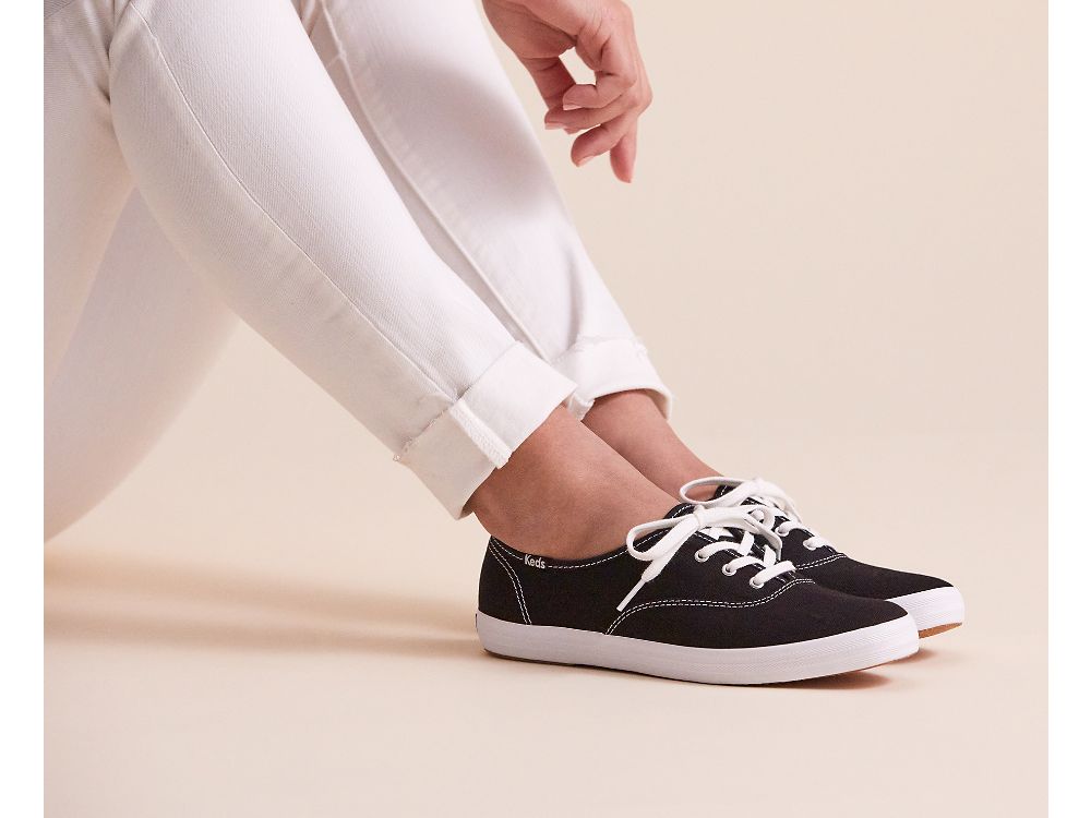 Keds Champion Feat. Organic Bomull Snøresko Dame Svarte | NO-29576