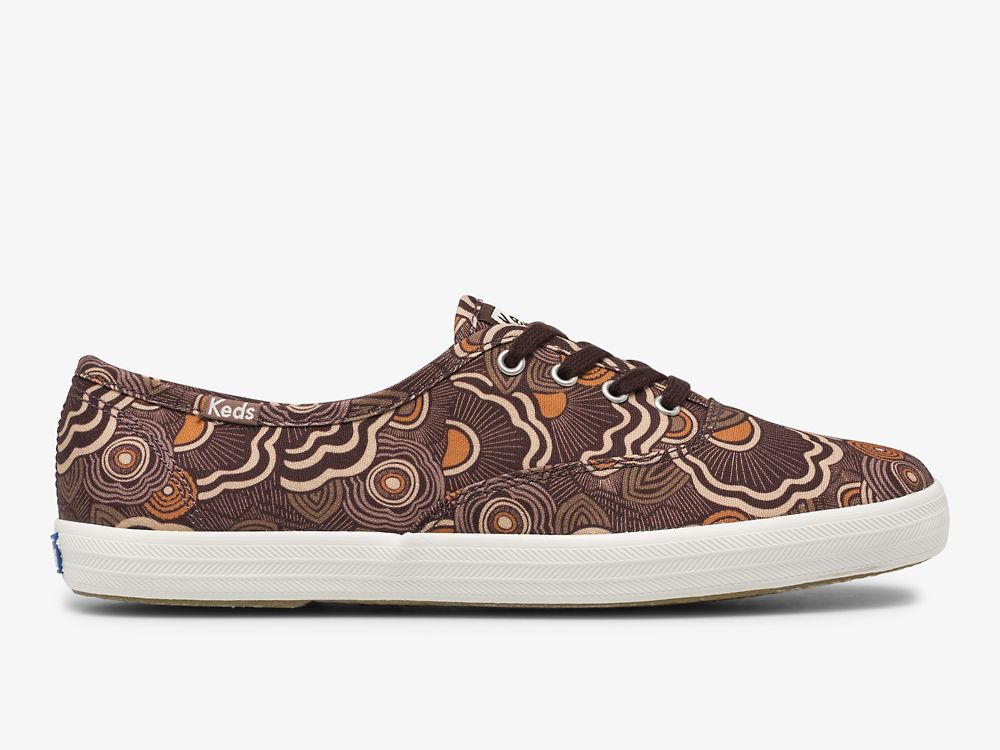 Keds Champion Feat. Organic Canvas Ripple Snøresko Dame Burgunder Multicolor | NO-69445