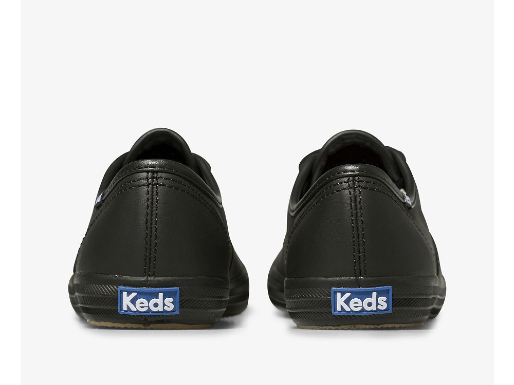 Keds Champion Original Lær Lær Sneakers Dame Svarte | NO-52695