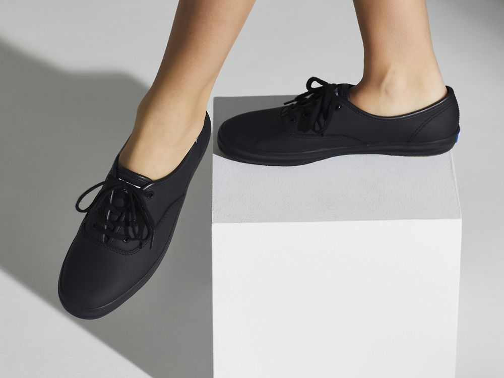 Keds Champion Original Lær Snøresko Dame Svarte | NO-02865