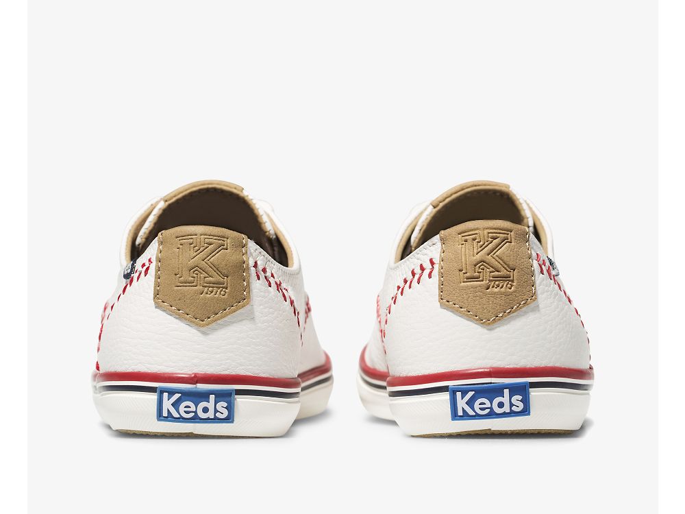 Keds Champion Pennant Lær Lær Sneakers Dame Pisket Krem | NO-02894