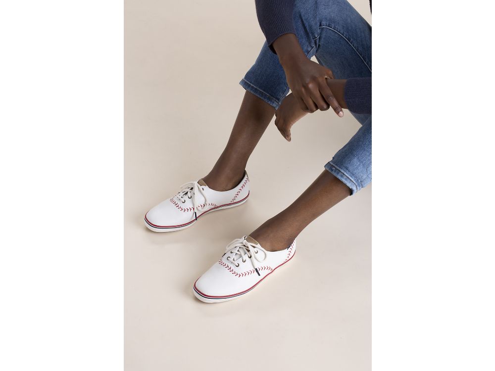 Keds Champion Pennant Lær Lær Sneakers Dame Pisket Krem | NO-02894