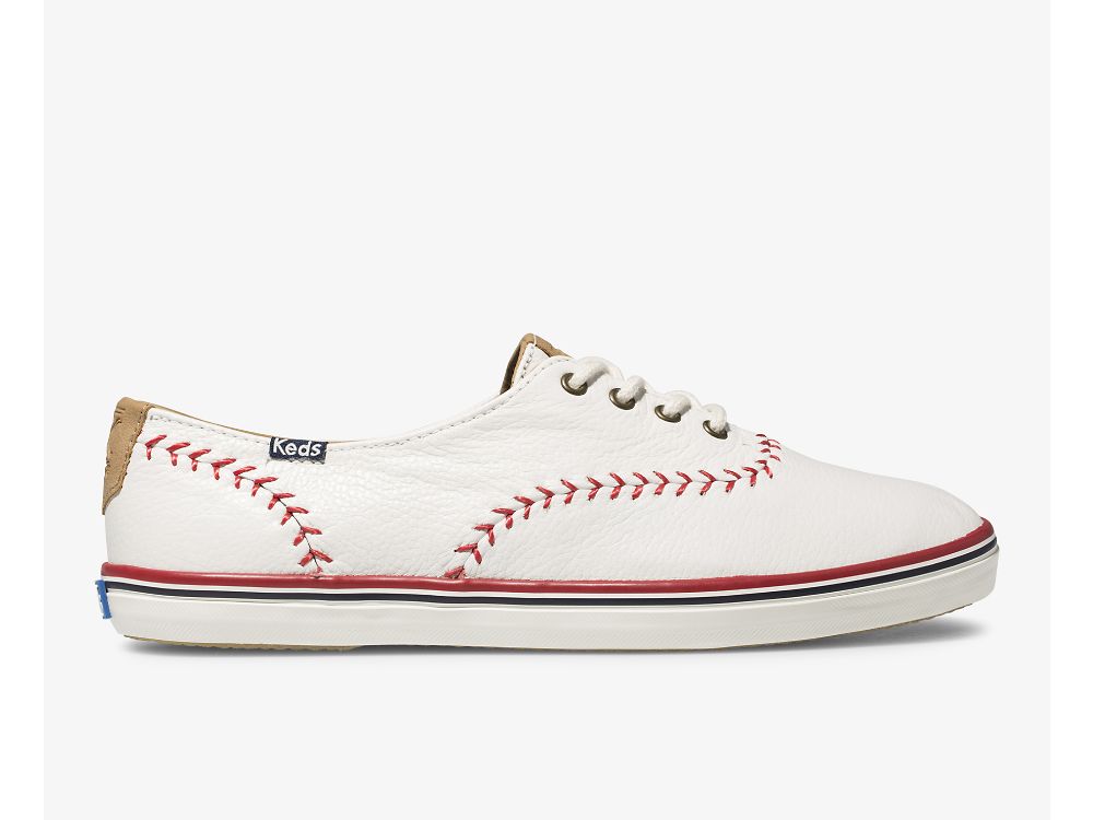 Keds Champion Pennant Lær Lær Sneakers Dame Pisket Krem | NO-02894