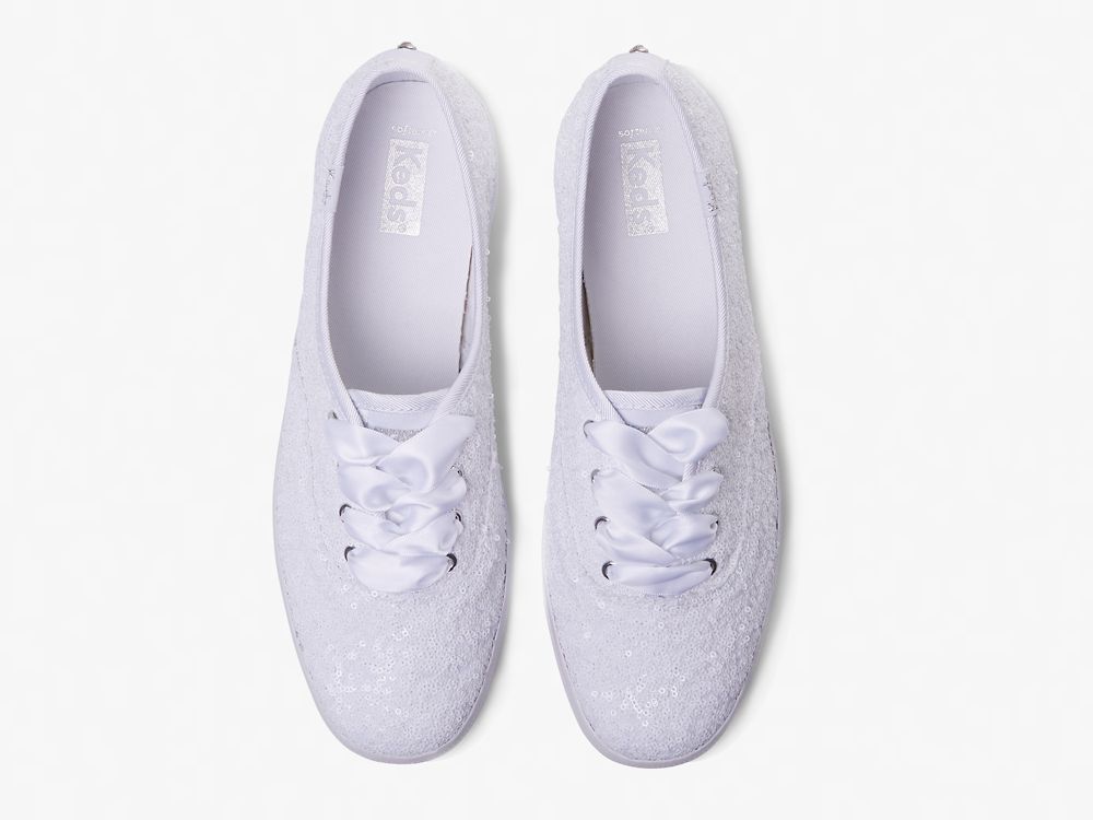 Keds Champion Sequins Snøresko Dame Hvite | NO-30752