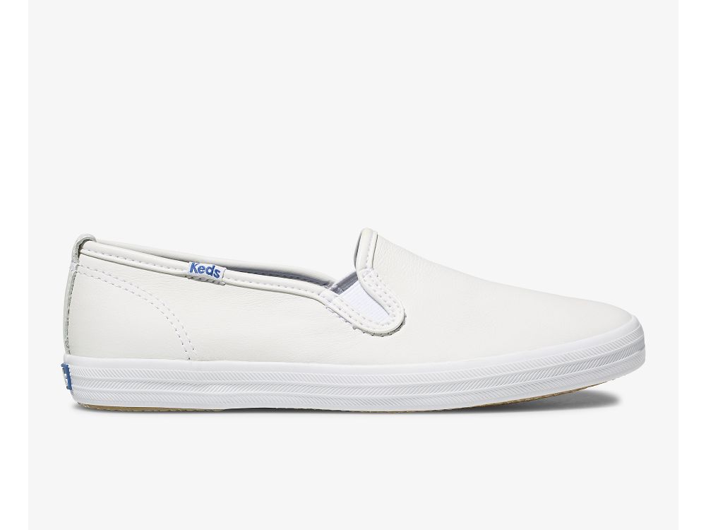 Keds Champion Slip On Lær Lær Sneakers Dame Hvite | NO-71593