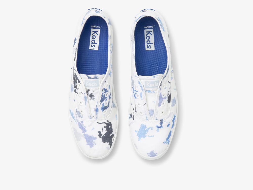 Keds Chillax Splatter Twill SlipOnSneakers Dame Hvite Blå | NO-18820