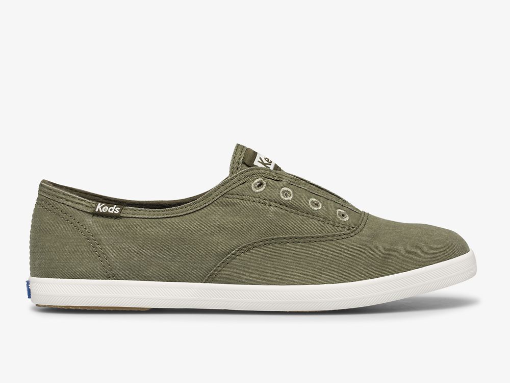 Keds Chillax Washable Feat. Organic Bomull SlipOnSneakers Dame Olivengrønne | NO-62610