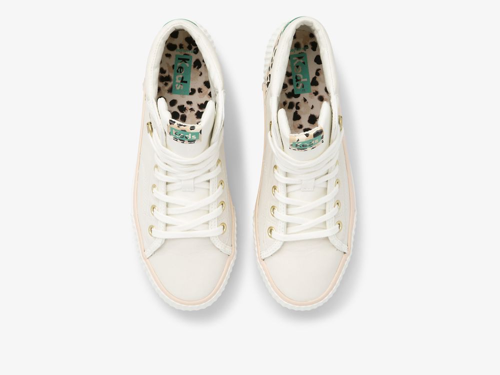 Keds Demi TRX Mid Lær Lær Sneakers Dame Pisket Krem Leopard | NO-41900