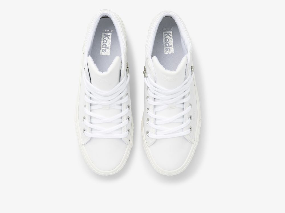 Keds Demi TRX Mid Lær Lær Sneakers Dame Hvite Sølv | NO-98354