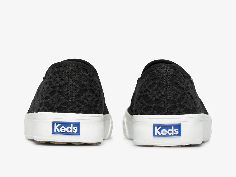 Keds Double Decker Crochet SlipOnSneakers Dame Svarte | NO-29264