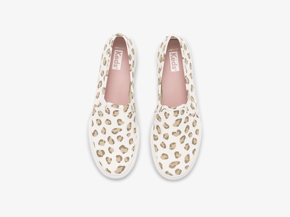 Keds Double Decker Leopard SlipOnSneakers Dame Hvite | NO-83244