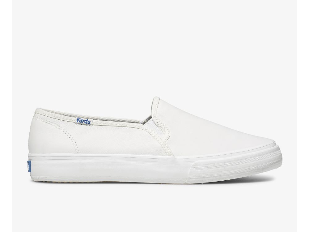 Keds Double Decker Lær Lær Sneakers Dame Hvite | NO-36228