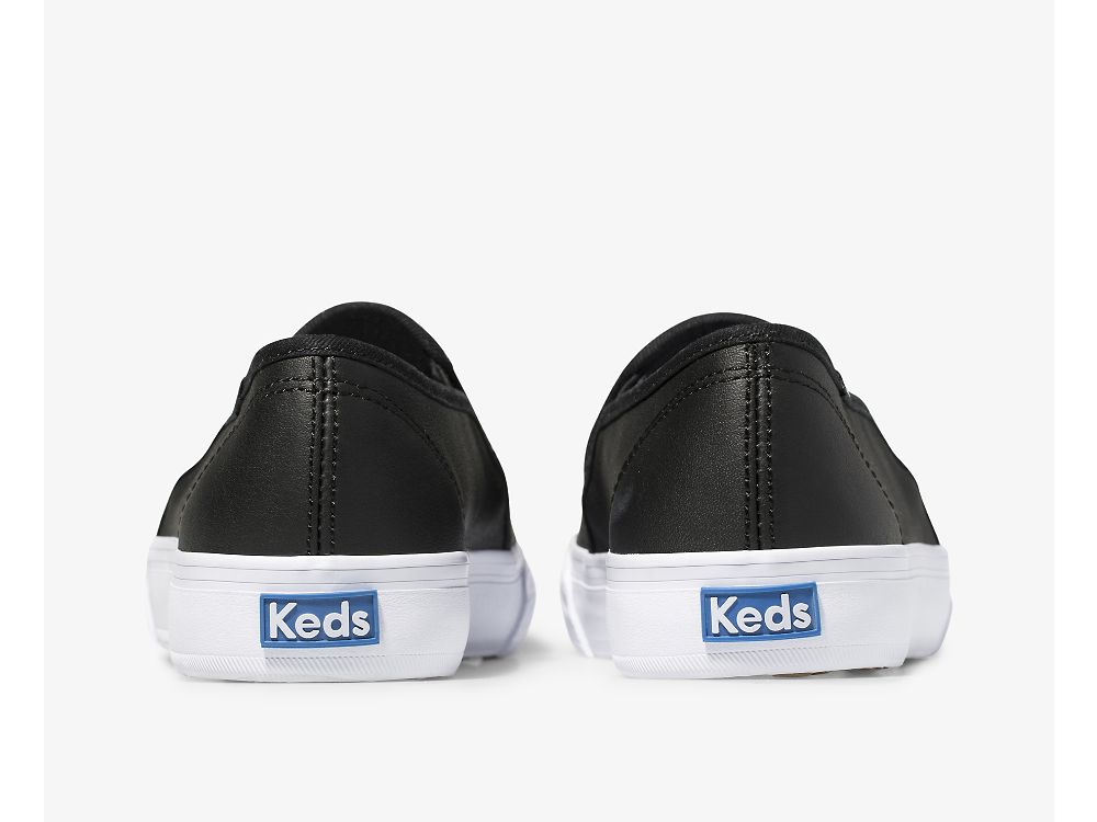 Keds Double Decker Lær SlipOnSneakers Dame Svarte | NO-46333