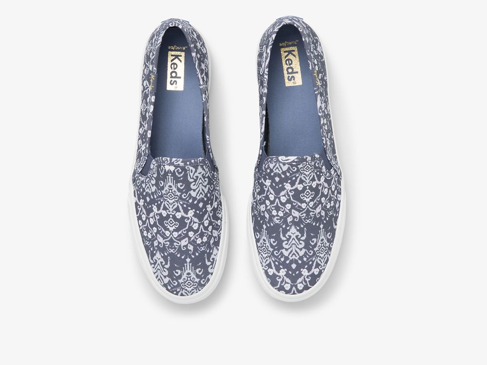 Keds Double Decker Mosaic Canvas SlipOnSneakers Dame Blå | NO-12447