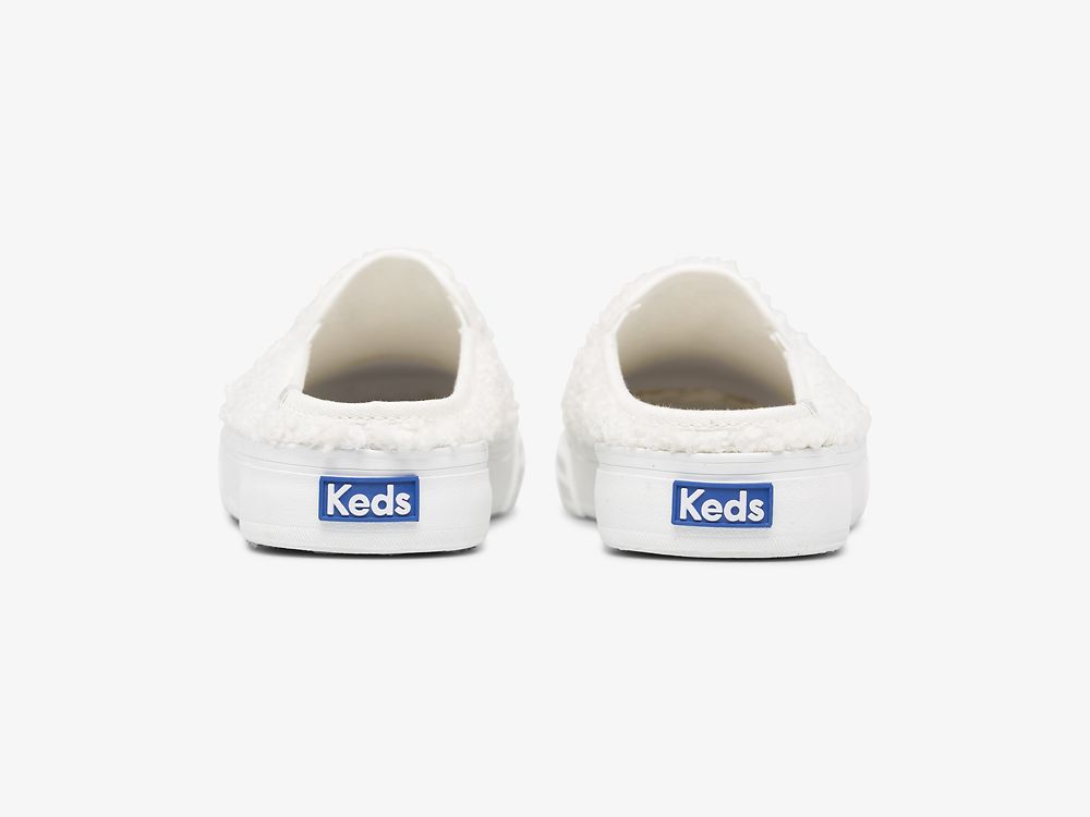 Keds Double Decker Mule Faux Shearling Tøfler Dame Pisket Krem | NO-64155