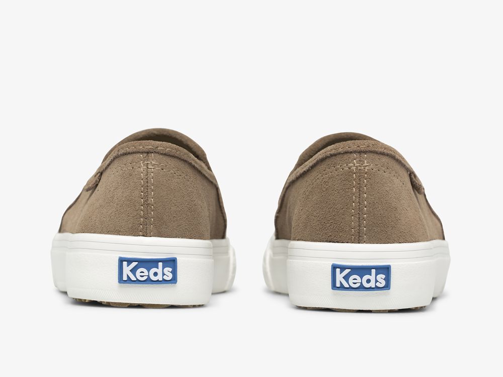 Keds Double Decker Perf Semsket Skinn SlipOnSneakers Dame Khaki | NO-92644