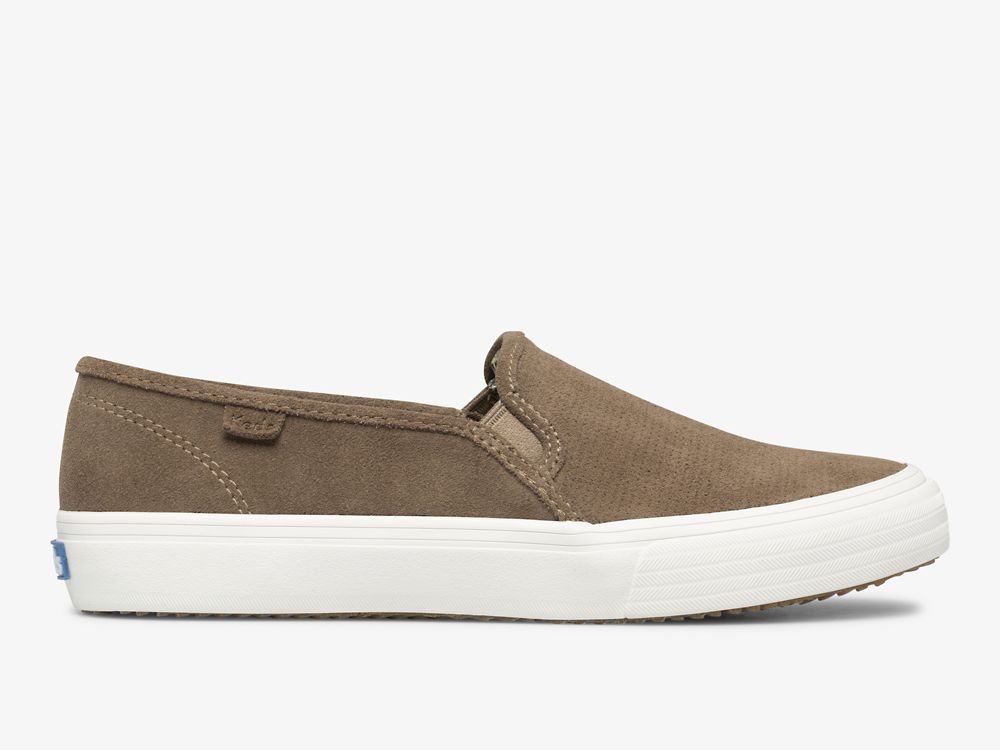 Keds Double Decker Perf Semsket Skinn SlipOnSneakers Dame Khaki | NO-92644