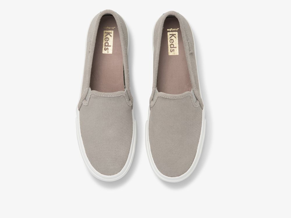 Keds Double Decker Perf Semsket Skinn SlipOnSneakers Dame Grå | NO-96756