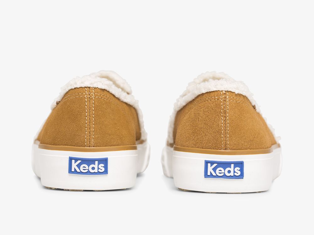 Keds Double Decker Semsket Skinn Faux Shearling SlipOnSneakers Dame Brune | NO-16795