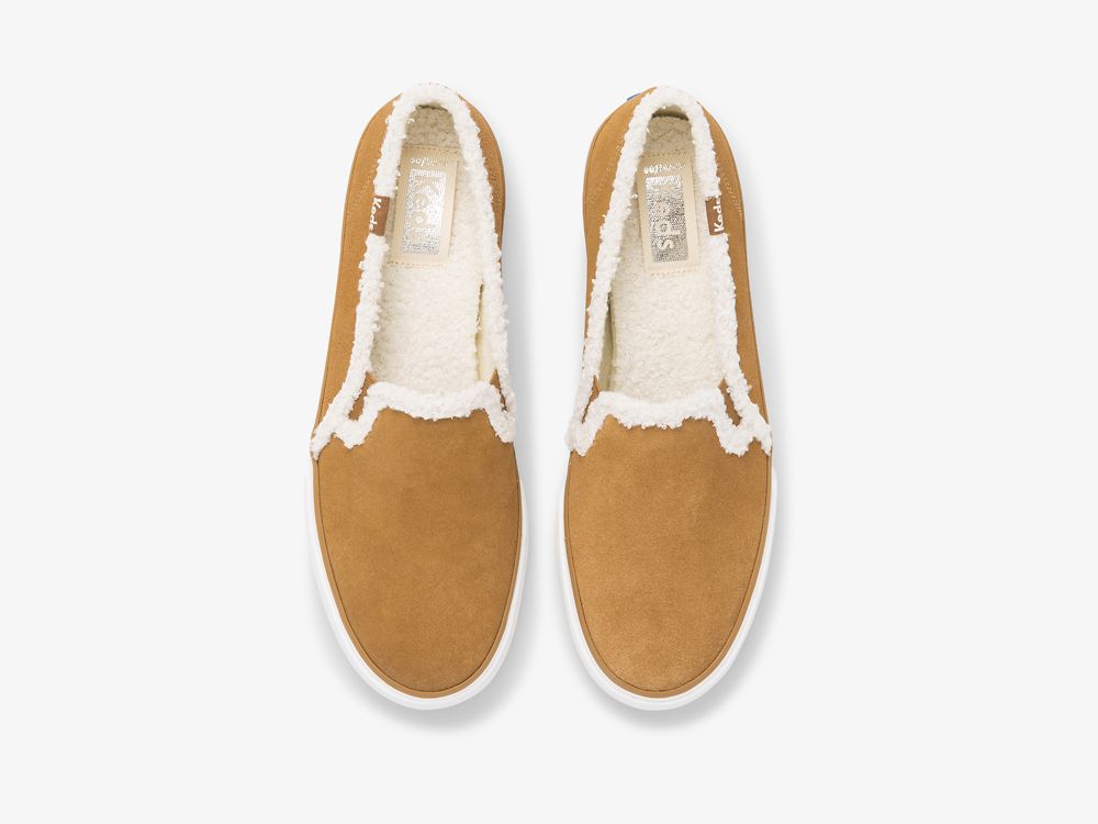 Keds Double Decker Semsket Skinn Faux Shearling SlipOnSneakers Dame Brune | NO-16795