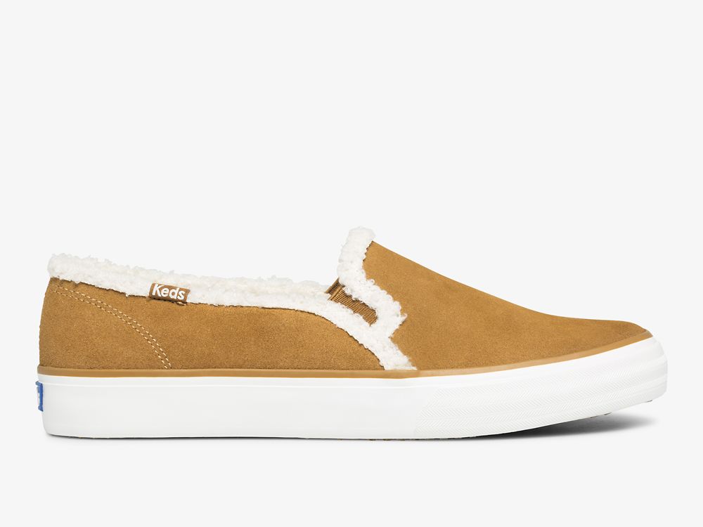 Keds Double Decker Semsket Skinn Faux Shearling SlipOnSneakers Dame Brune | NO-16795