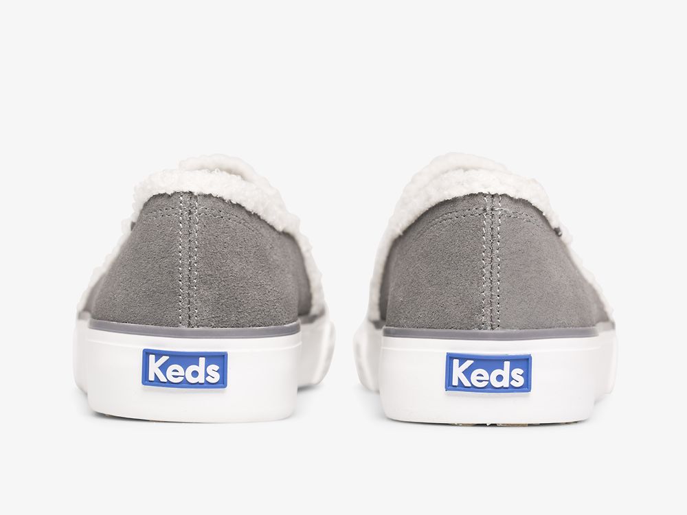 Keds Double Decker Semsket Skinn Faux Shearling SlipOnSneakers Dame Mørke Grå | NO-82704